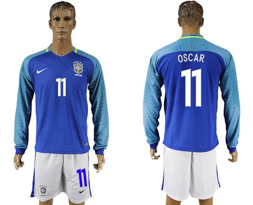Brazil #11 Oscar Away Long Sleeves Soccer Country Jersey - Click Image to Close